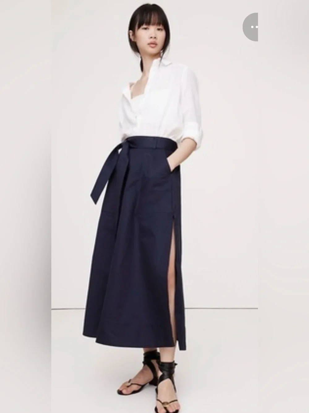 NWT Banana Republic Cotton Sateen Side Split Maxi Navy Skirt Sz XS